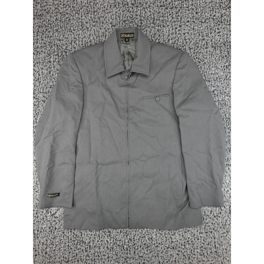 Haband Zip Front Jacket Mens 42R Gray Textured Lightweight Harrington